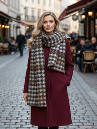 CHUNKY BLACK TARTAN HERRINGBONE STITCHED EDGE SCARF