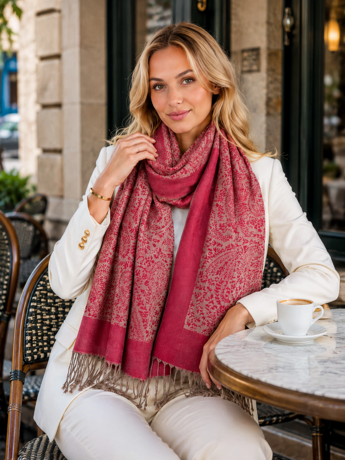 BURGUNDY PAISLEY PRINT REVERSIBLE PASHMINA SHAWL SCARF - A-SHU.CO.UK