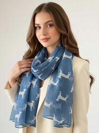 LIGHTWEIGHT DENIM BLUE DOG PRINT SHEER NECK SCARF - A-SHU.CO.UK