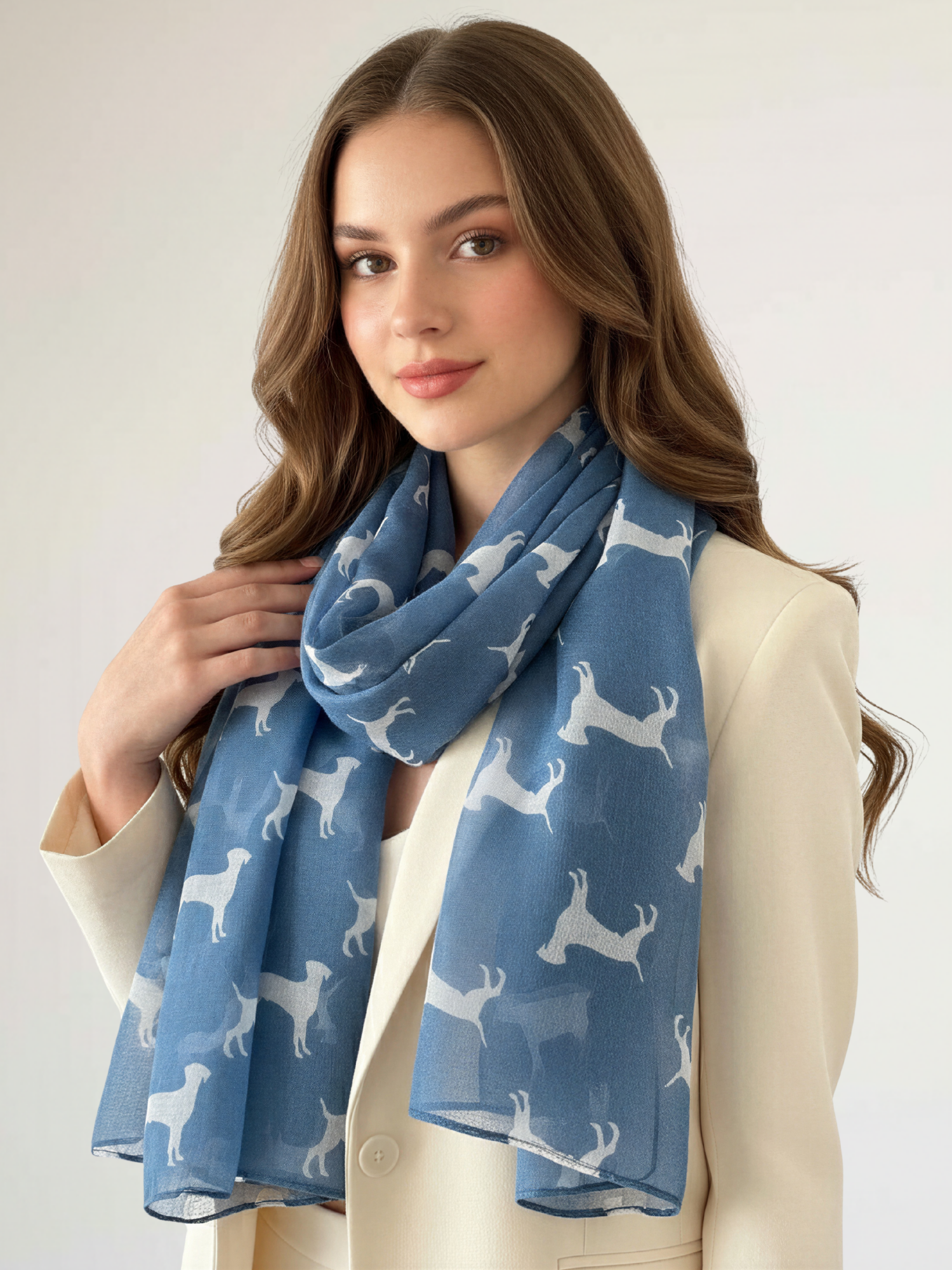 LIGHTWEIGHT DENIM BLUE DOG PRINT SHEER NECK SCARF - A-SHU.CO.UK