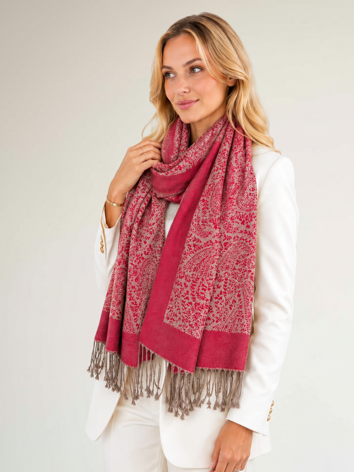 BURGUNDY PAISLEY PRINT REVERSIBLE PASHMINA SHAWL SCARF - A-SHU.CO.UK