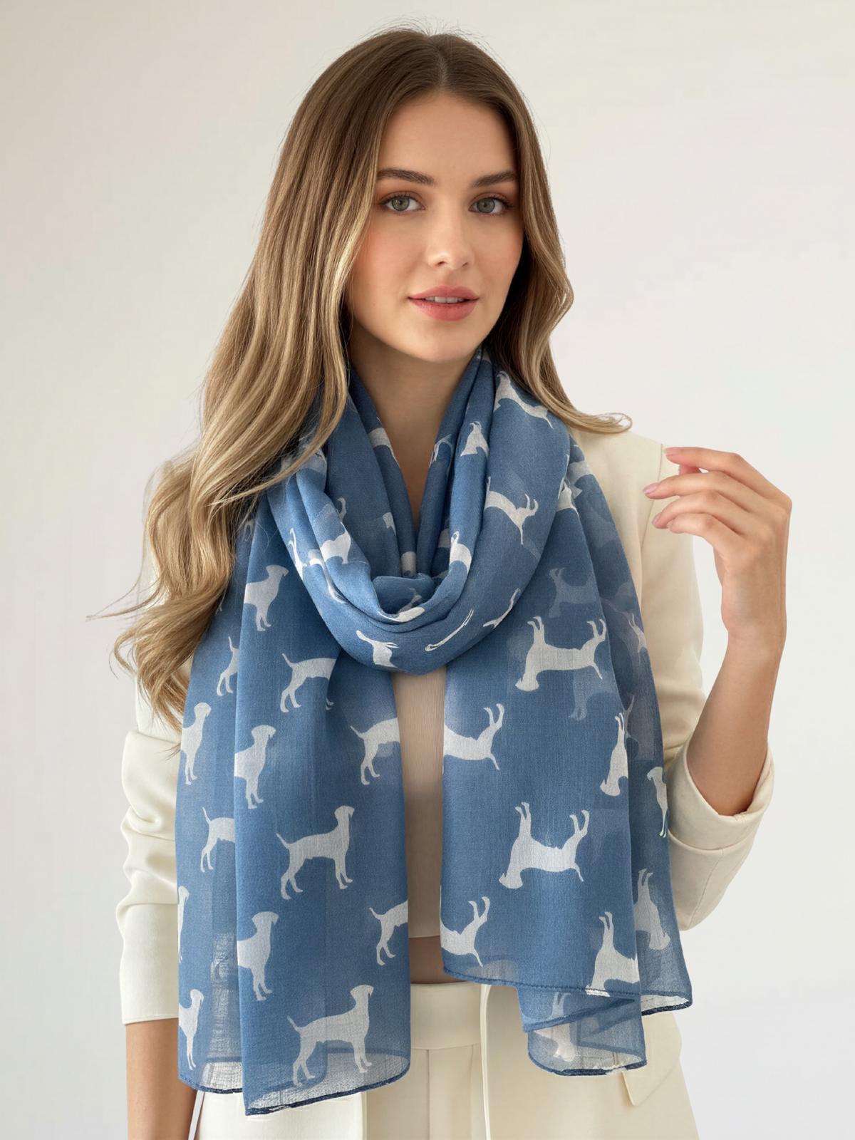 LIGHTWEIGHT DENIM BLUE DOG PRINT SHEER NECK SCARF - A-SHU.CO.UK