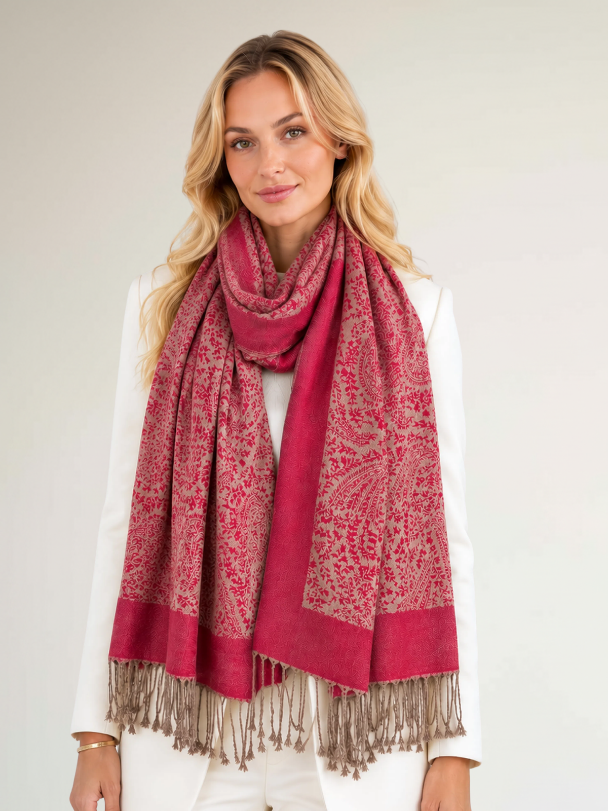 BURGUNDY PAISLEY PRINT REVERSIBLE PASHMINA SHAWL SCARF - A-SHU.CO.UK
