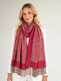 BURGUNDY PAISLEY PRINT REVERSIBLE PASHMINA SHAWL SCARF - A-SHU.CO.UK