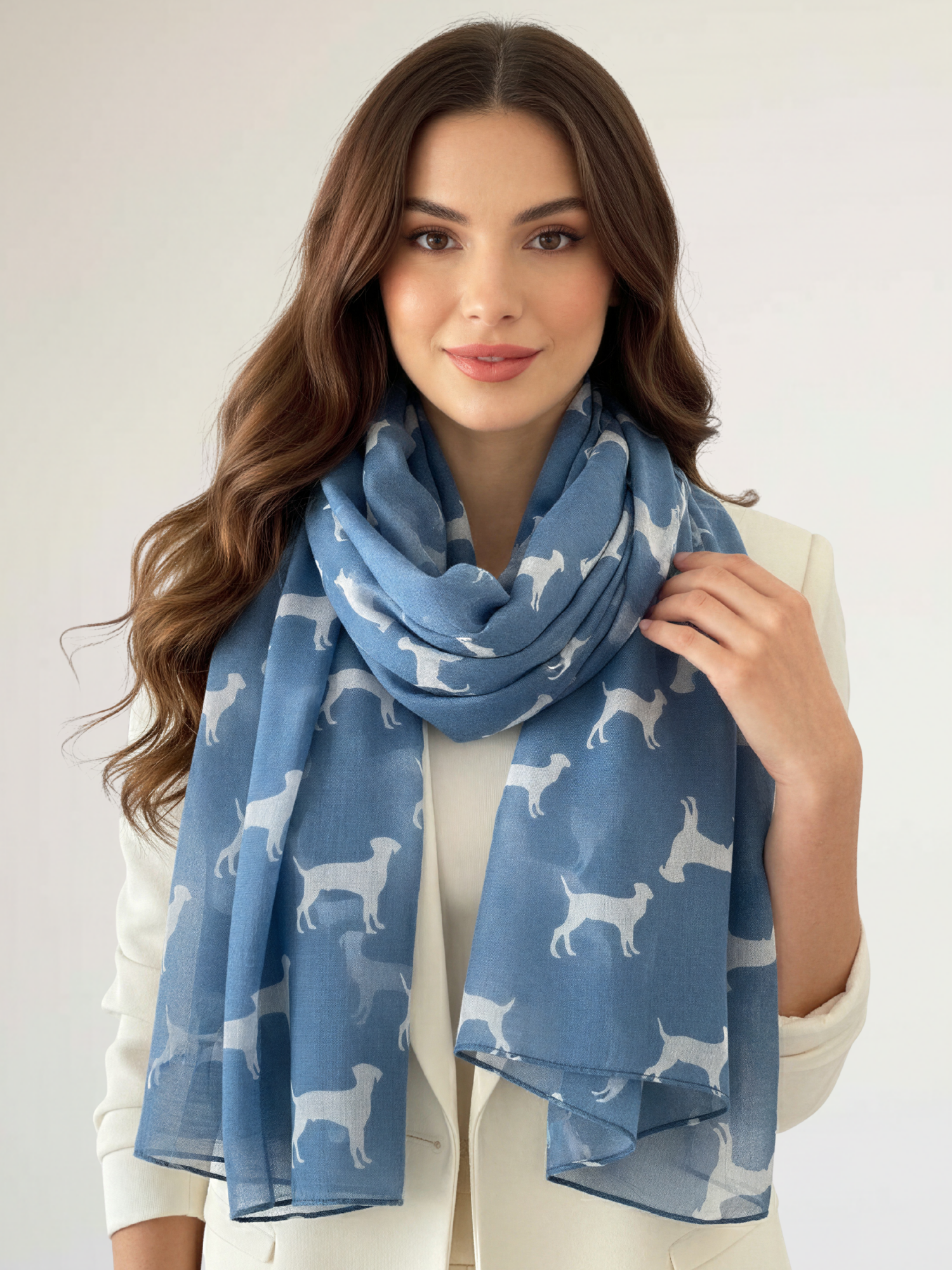 LIGHTWEIGHT DENIM BLUE DOG PRINT SHEER NECK SCARF - A-SHU.CO.UK