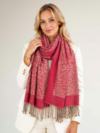 BURGUNDY PAISLEY PRINT REVERSIBLE PASHMINA SHAWL SCARF - A-SHU.CO.UK