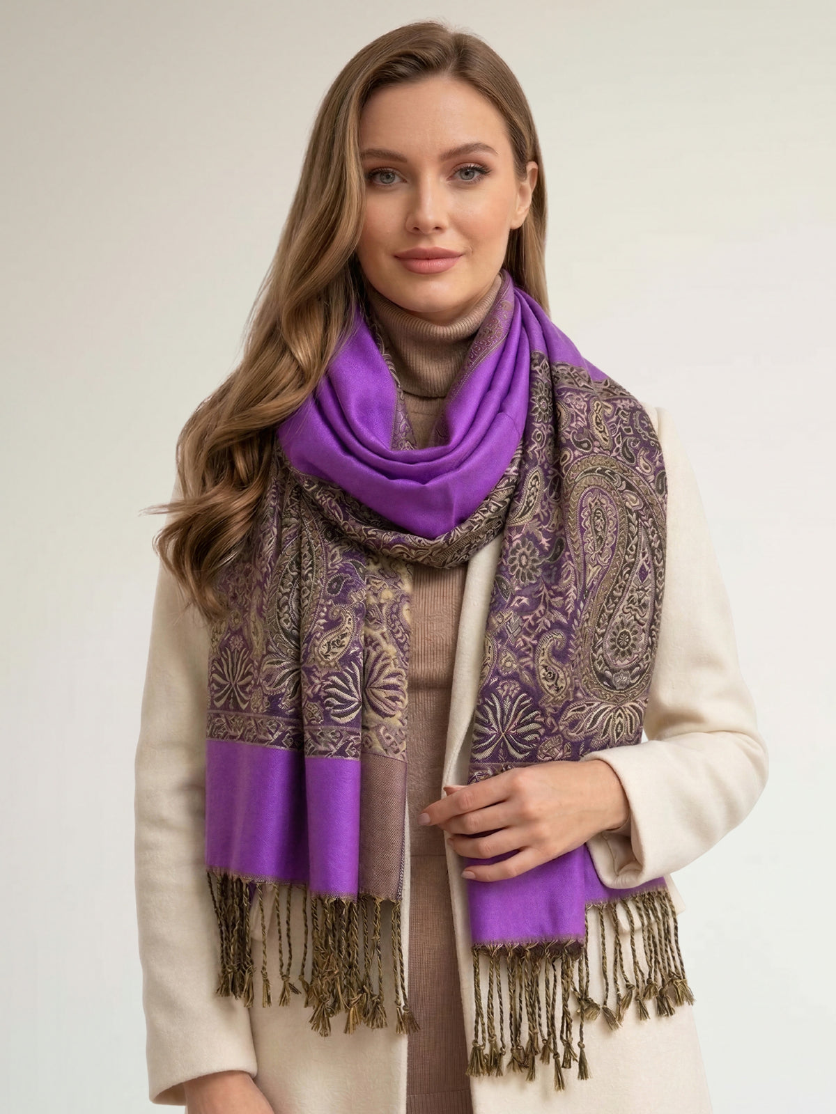 LARGE PLAIN PURPLE REVERSIBLE MULTI COLOUR PAISLEY PRINT PASHMINA SHAWL SCARF WRAP - A-SHU.CO.UK
