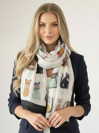 CREAM AND BLACK LIGHTWEIGHT BORDER CAT SCARF