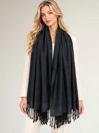 BLACK PAISLEY PRINT REVERSIBLE PASHMINA SHAWL SCARF - A-SHU.CO.UK