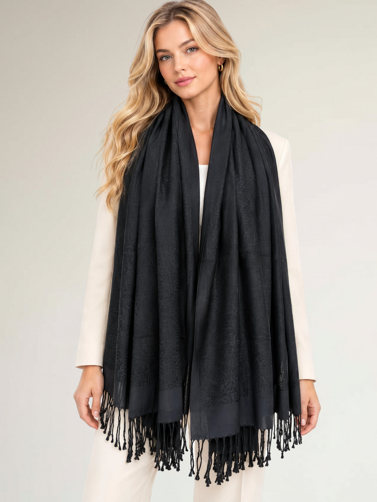 BLACK PAISLEY PRINT REVERSIBLE PASHMINA SHAWL SCARF - A-SHU.CO.UK