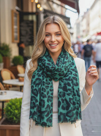 LARGE DARK GREEN LEOPARD PRINT SCARF