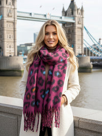 FUCHSIA PINK HEART LEOPARD PRINT OVERSIZED BLANKET SCARF SHAWL WRAP