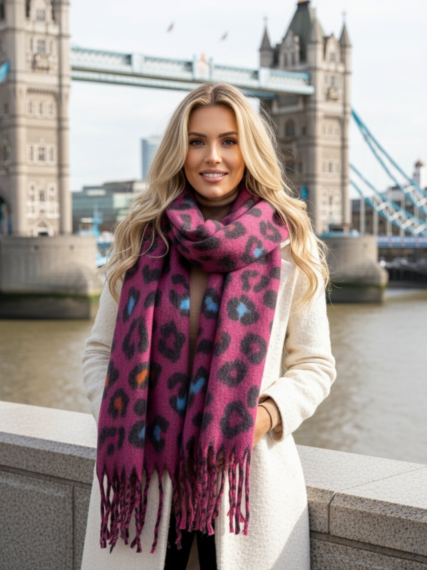 FUCHSIA PINK HEART LEOPARD PRINT OVERSIZED BLANKET SCARF SHAWL WRAP