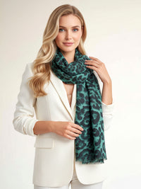 LARGE DARK GREEN LEOPARD PRINT SCARF