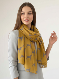 LIGHTWEIGHT MUSTARD YELLOW DOG PRINT SHEER NECK SCARF - A-SHU.CO.UK