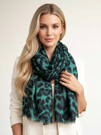 LARGE DARK GREEN LEOPARD PRINT SCARF