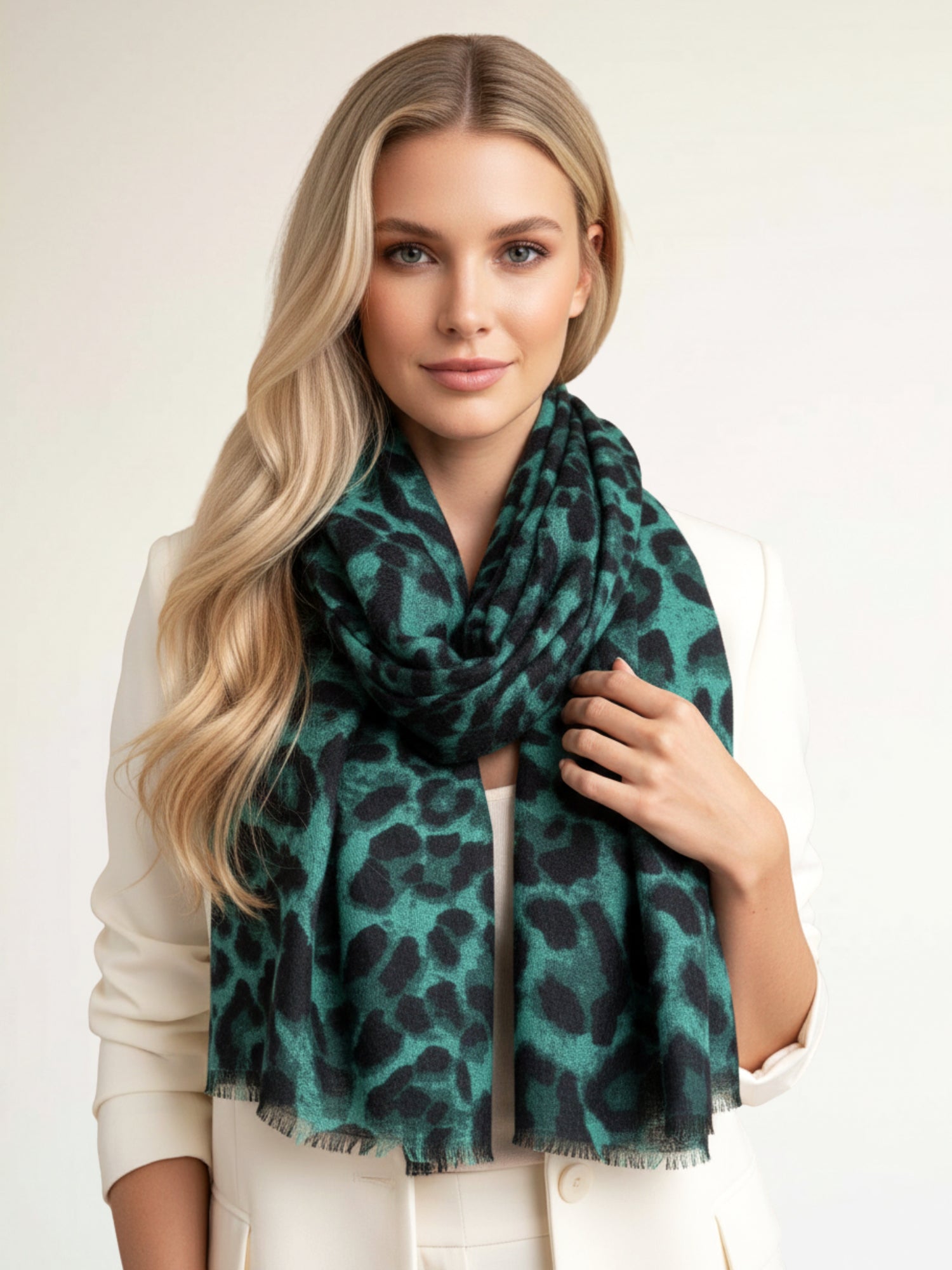LARGE DARK GREEN LEOPARD PRINT SCARF