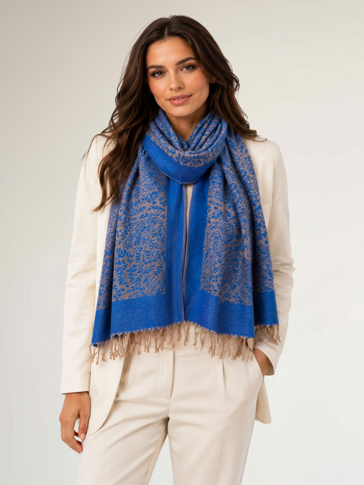 ROYAL BLUE PAISLEY PRINT REVERSIBLE PASHMINA SHAWL SCARF - A-SHU.CO.UK