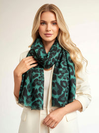 LARGE DARK GREEN LEOPARD PRINT SCARF