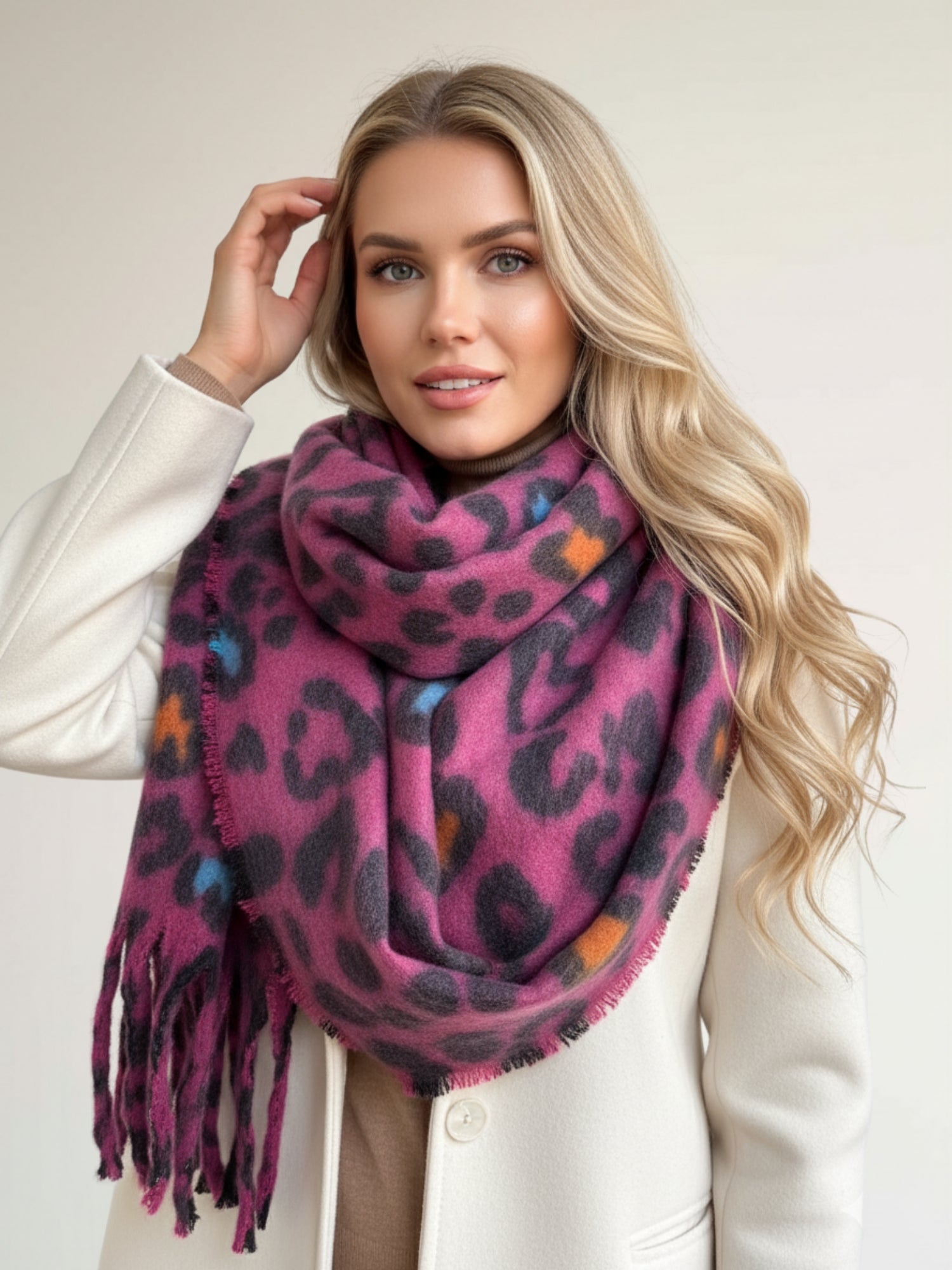 FUCHSIA PINK HEART LEOPARD PRINT OVERSIZED BLANKET SCARF SHAWL WRAP