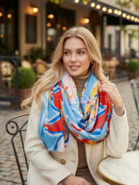 LARGE BLUE ORANGE BRIGHT FLORAL COTTON MIX SCARF