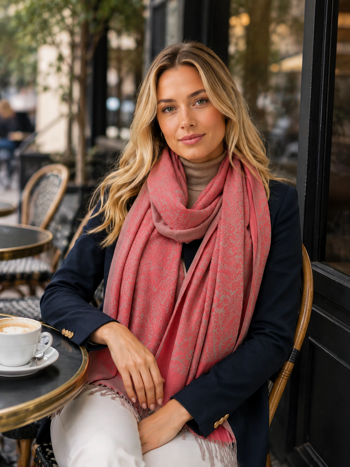 CORAL PAISLEY PRINT REVERSIBLE PASHMINA SHAWL SCARF - A-SHU.CO.UK