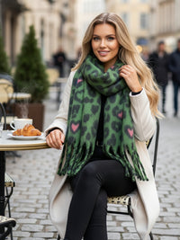 GREEN HEART LEOPARD PRINT OVERSIZED BLANKET SCARF SHAWL WRAP