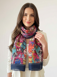 NAVY BLUE ANIMATED LIGHTWEIGHT RAINBOW CAT SCARF - A-SHU.CO.UK