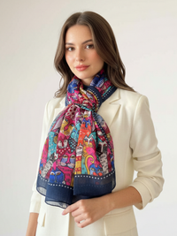 NAVY BLUE ANIMATED LIGHTWEIGHT RAINBOW CAT SCARF - A-SHU.CO.UK