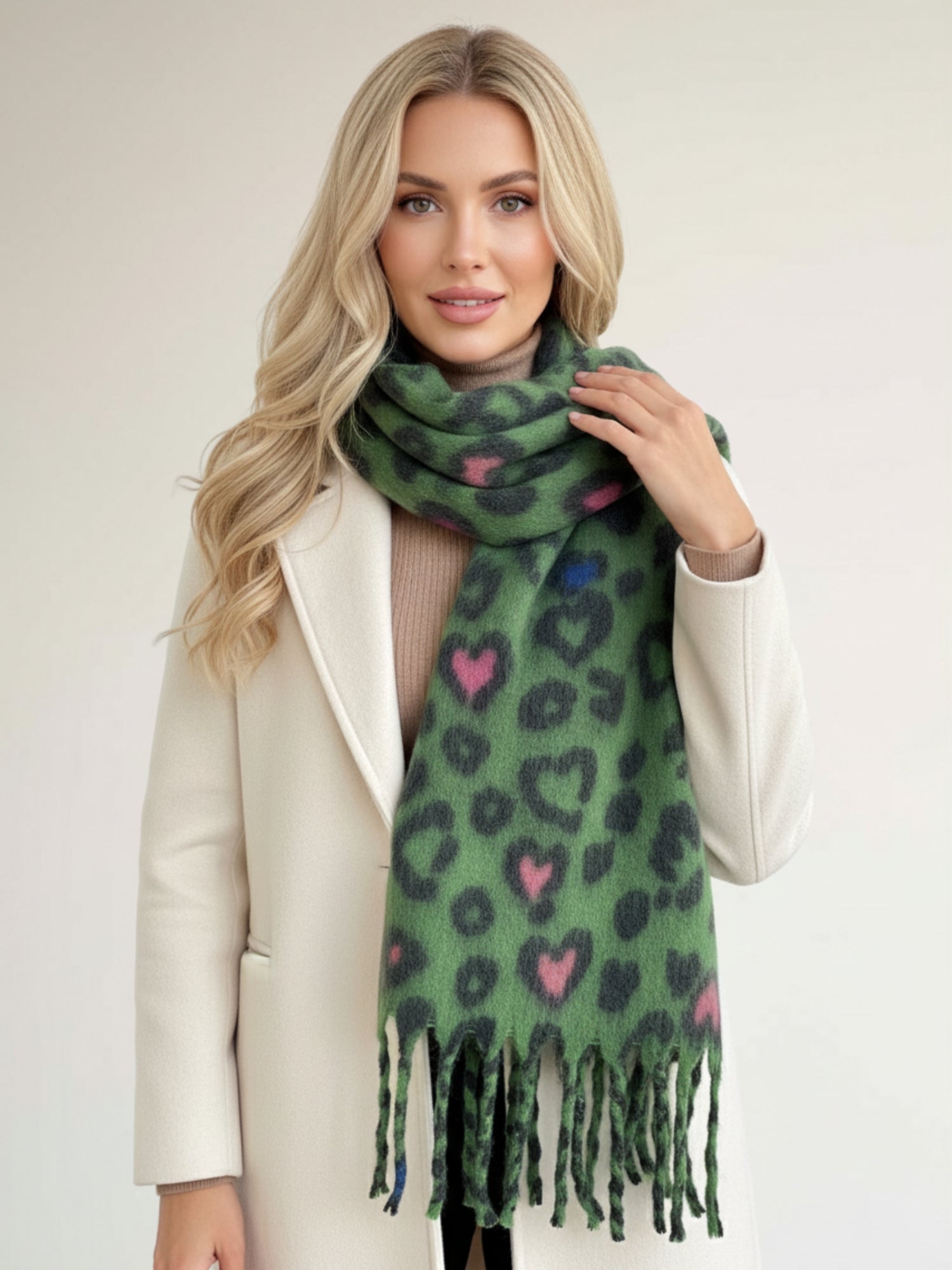 GREEN HEART LEOPARD PRINT OVERSIZED BLANKET SCARF SHAWL WRAP