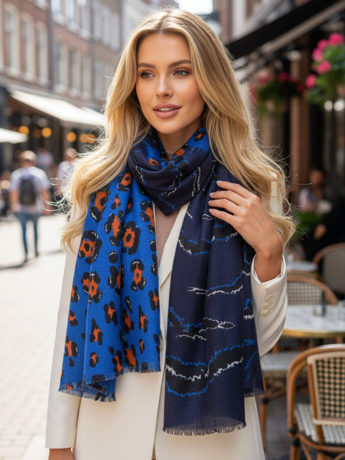 LARGE BLUE ZEBRA AND LEOPARD PRINT SHAWL SCARF