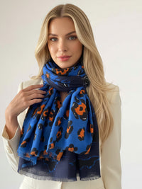 LARGE BLUE ZEBRA AND LEOPARD PRINT SHAWL SCARF