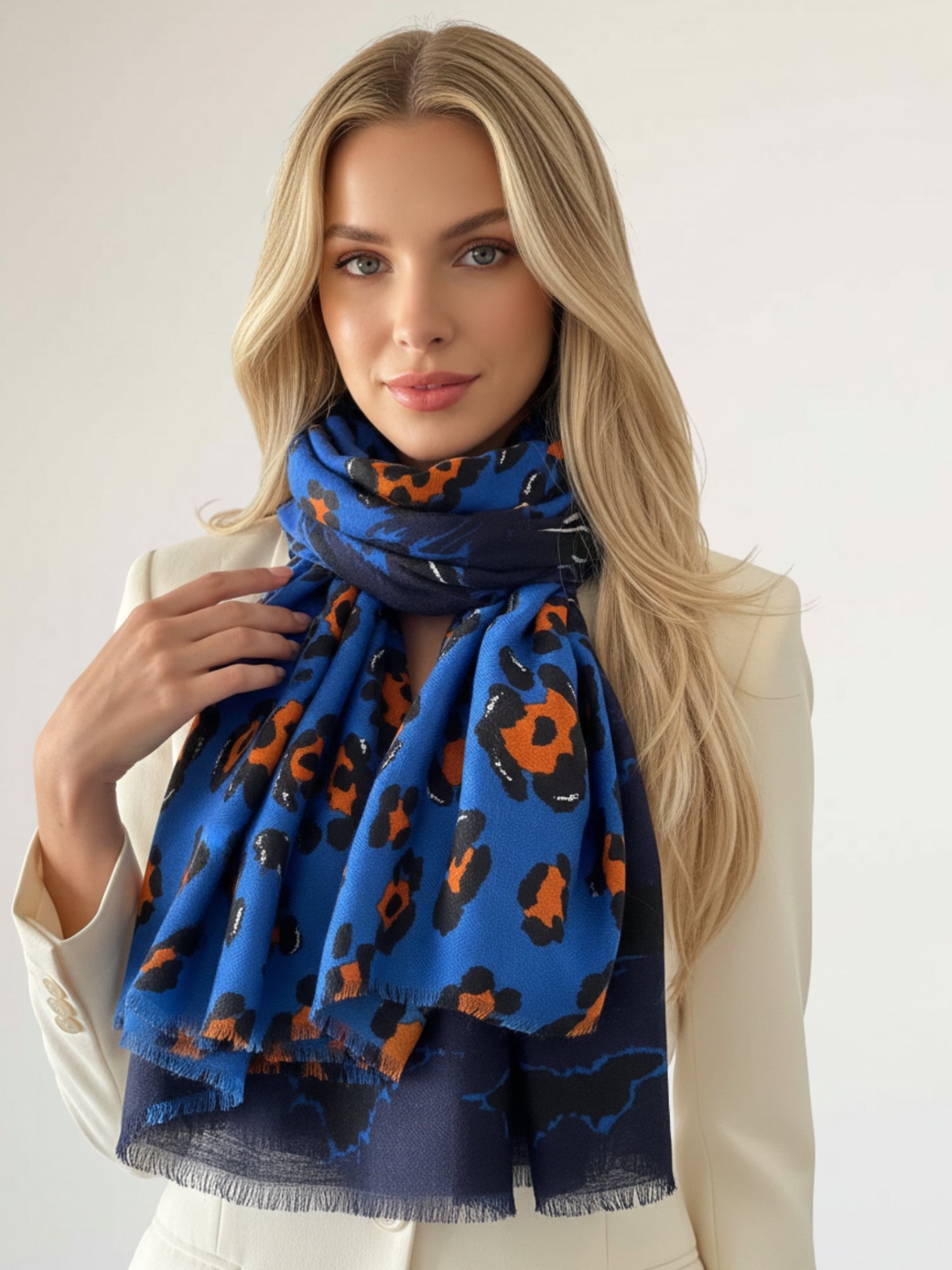 LARGE BLUE ZEBRA AND LEOPARD PRINT SHAWL SCARF