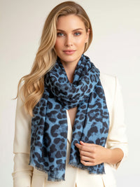 LARGE BLUE LEOPARD PRINT SCARF