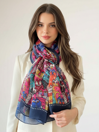 NAVY BLUE ANIMATED LIGHTWEIGHT RAINBOW CAT SCARF - A-SHU.CO.UK