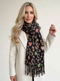 BLACK HEART LEOPARD PRINT OVERSIZED BLANKET SCARF SHAWL WRAP