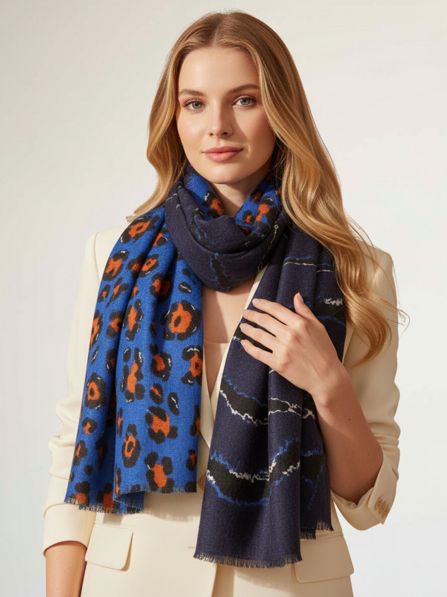 LARGE BLUE ZEBRA AND LEOPARD PRINT SHAWL SCARF