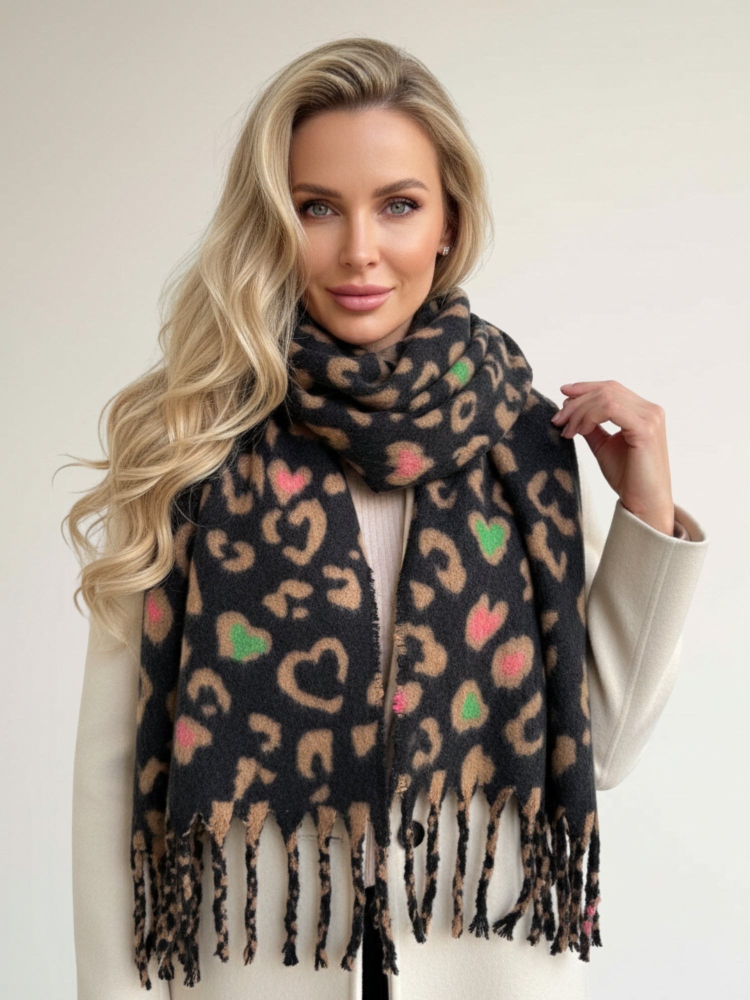 BLACK HEART LEOPARD PRINT OVERSIZED BLANKET SCARF SHAWL WRAP