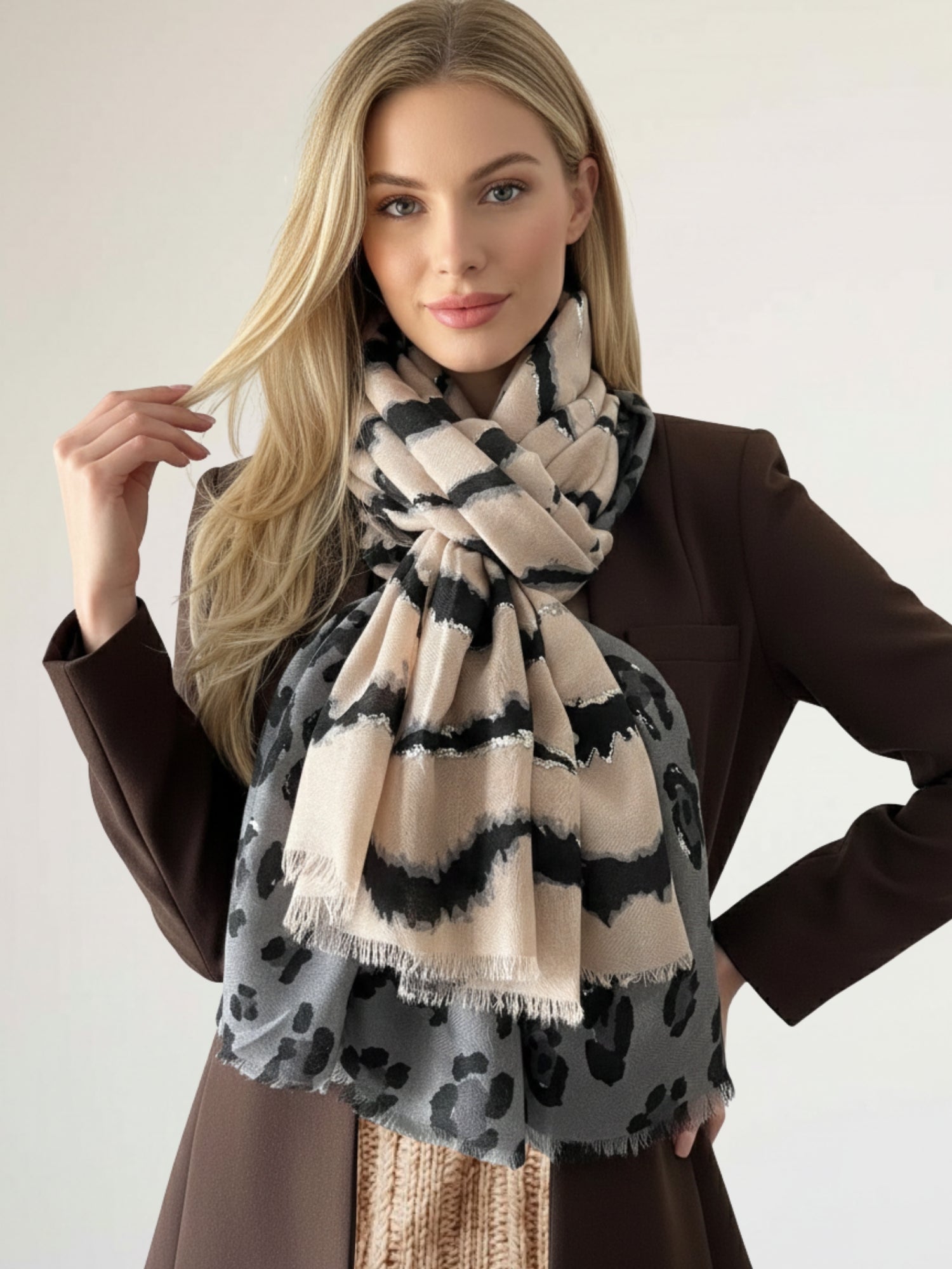 LARGE PALE PINK ZEBRA AND LEOPARD PRINT SHAWL SCARF