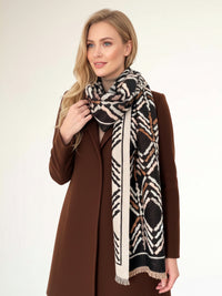 LARGE BLACK RETRO PRINT REVERSIBLE WOOL WINTER SHAWL BLANKET SCARF