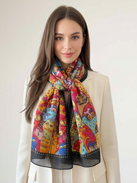 BLACK ANIMATED LIGHTWEIGHT RAINBOW CAT SCARF - A-SHU.CO.UK