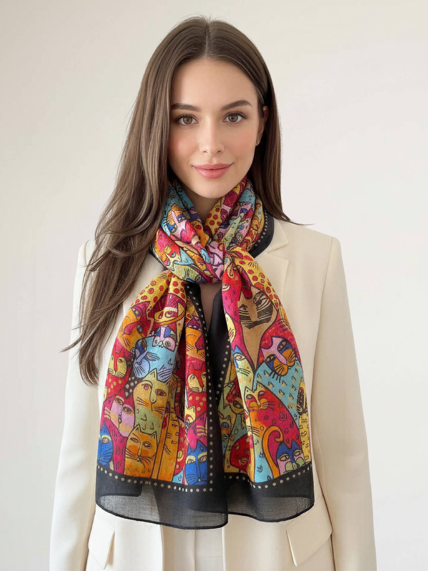 BLACK ANIMATED LIGHTWEIGHT RAINBOW CAT SCARF - A-SHU.CO.UK