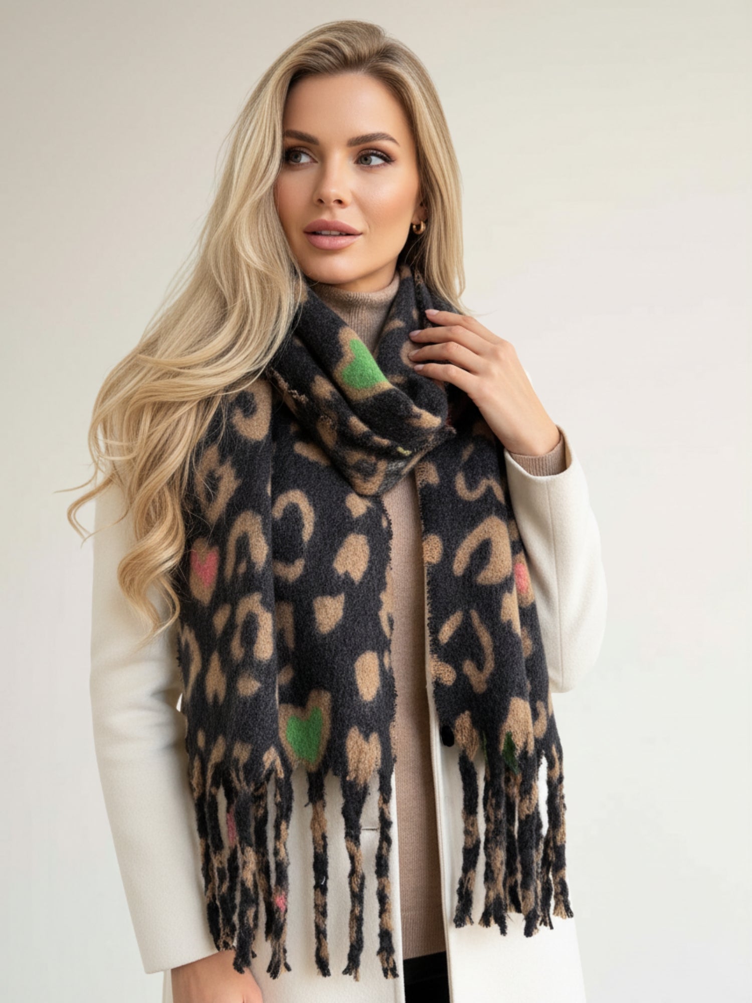 BLACK HEART LEOPARD PRINT OVERSIZED BLANKET SCARF SHAWL WRAP