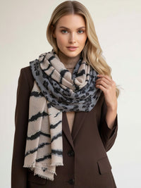 LARGE PALE PINK ZEBRA AND LEOPARD PRINT SHAWL SCARF