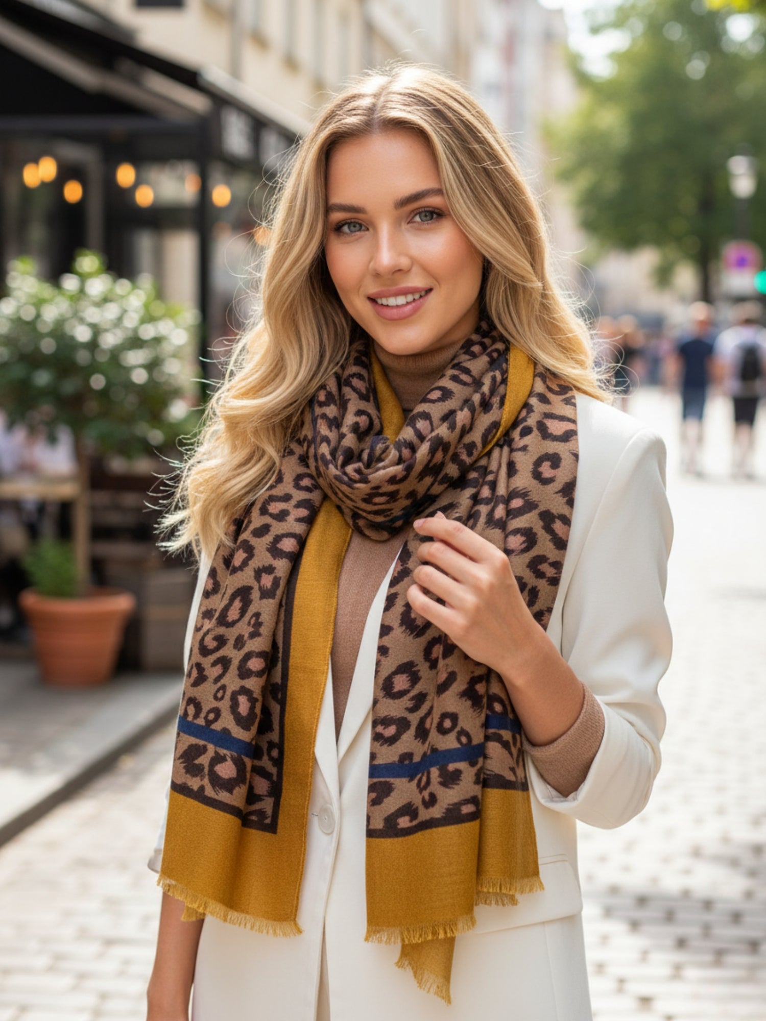 LARGE MUSTARD YELLOW STRIPE LEOPARD PRINT SCARF