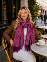 LARGE PURPLE MULTI COLOUR PAISLEY PASHMINA SHAWL SCARF WRAP - A-SHU.CO.UK