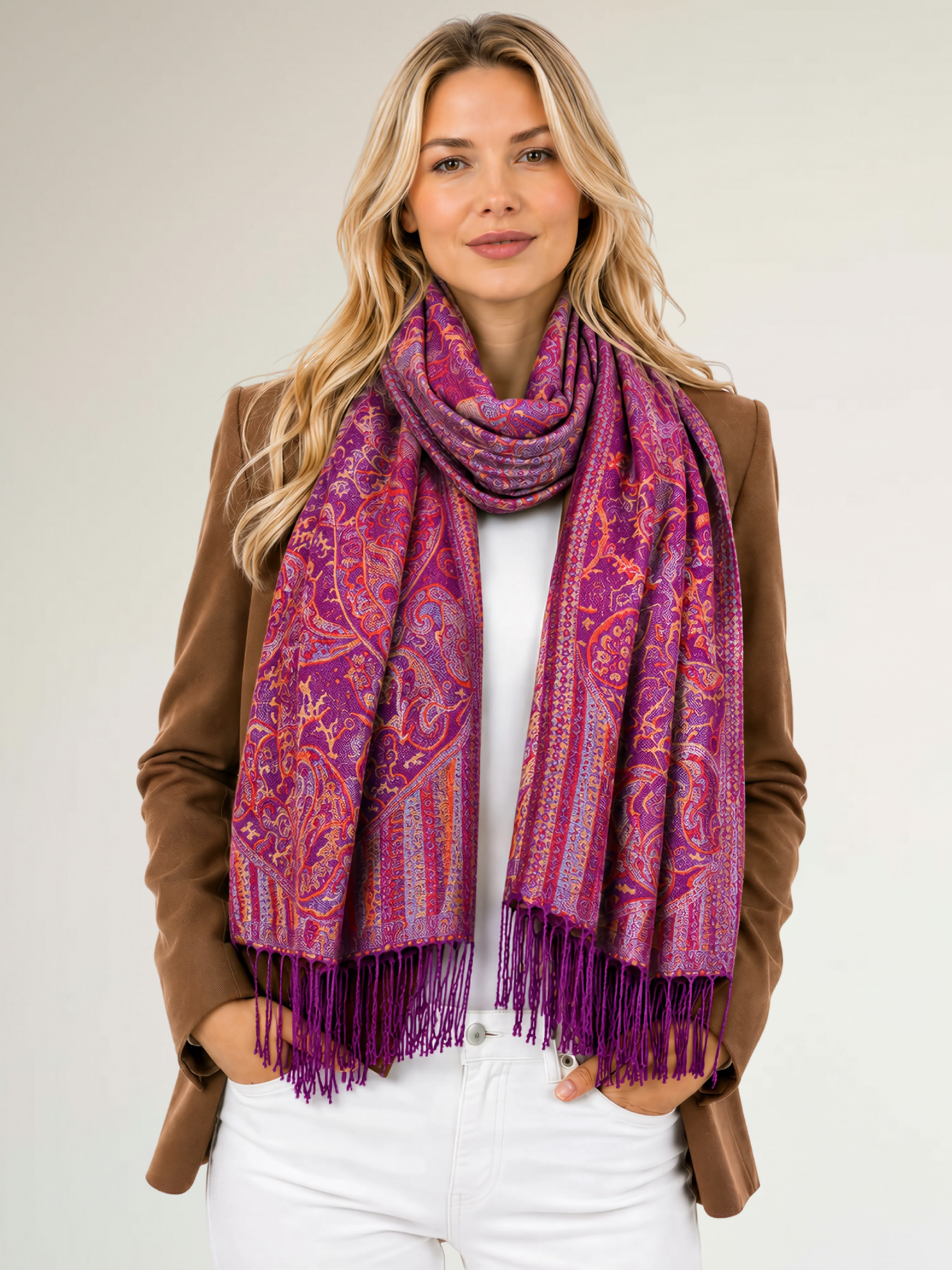 LARGE PURPLE MULTI COLOUR PAISLEY PASHMINA SHAWL SCARF WRAP - A-SHU.CO.UK