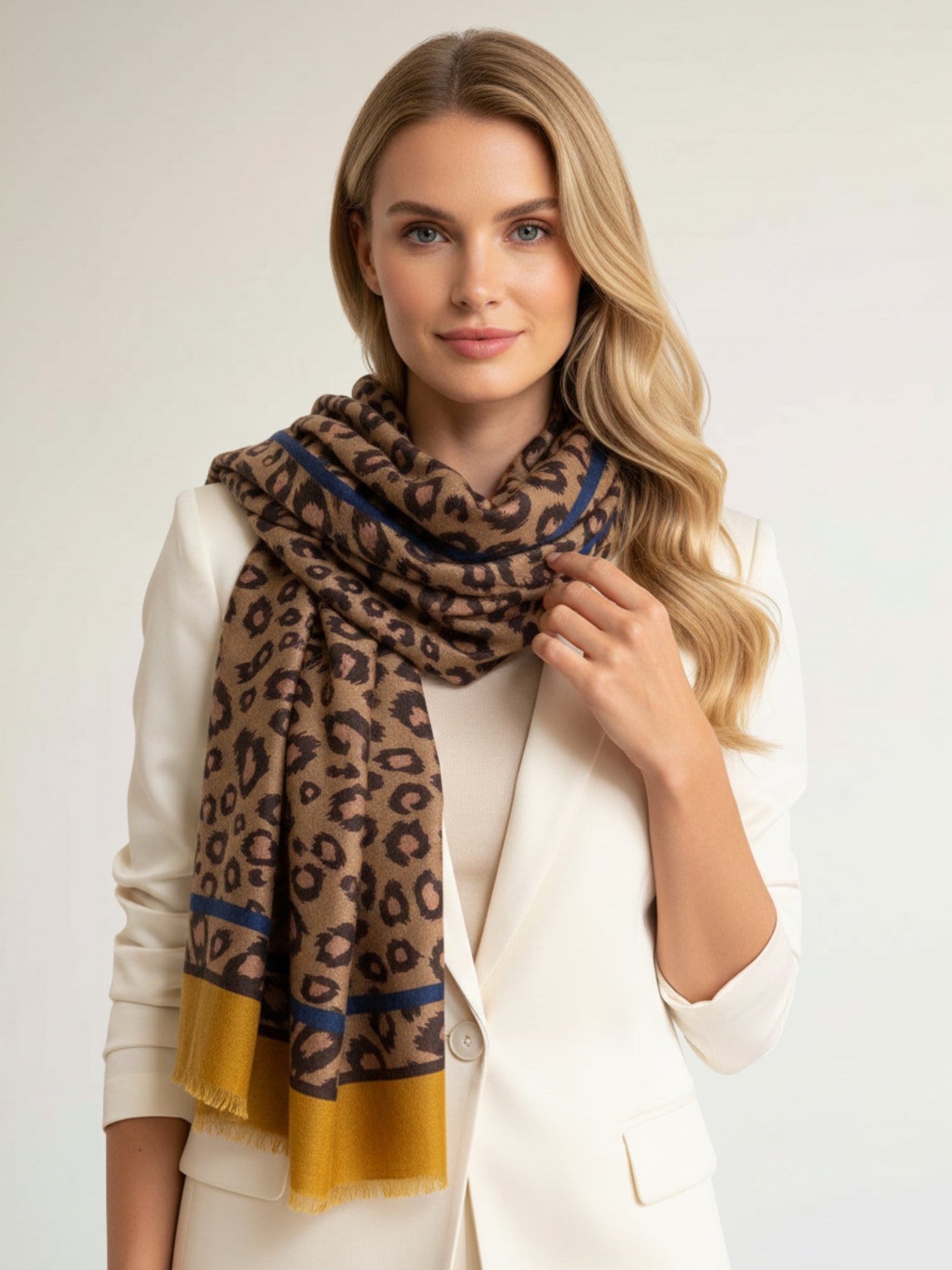 LARGE MUSTARD YELLOW STRIPE LEOPARD PRINT SCARF