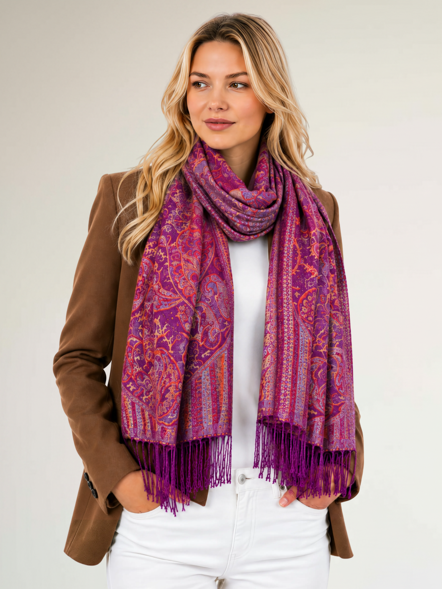 LARGE PURPLE MULTI COLOUR PAISLEY PASHMINA SHAWL SCARF WRAP - A-SHU.CO.UK