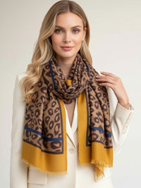 LARGE MUSTARD YELLOW STRIPE LEOPARD PRINT SCARF
